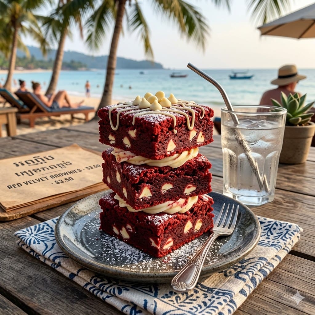 Brownies Redvelvet dari Thirty Three Brew dengan tampilan clean dan modern
